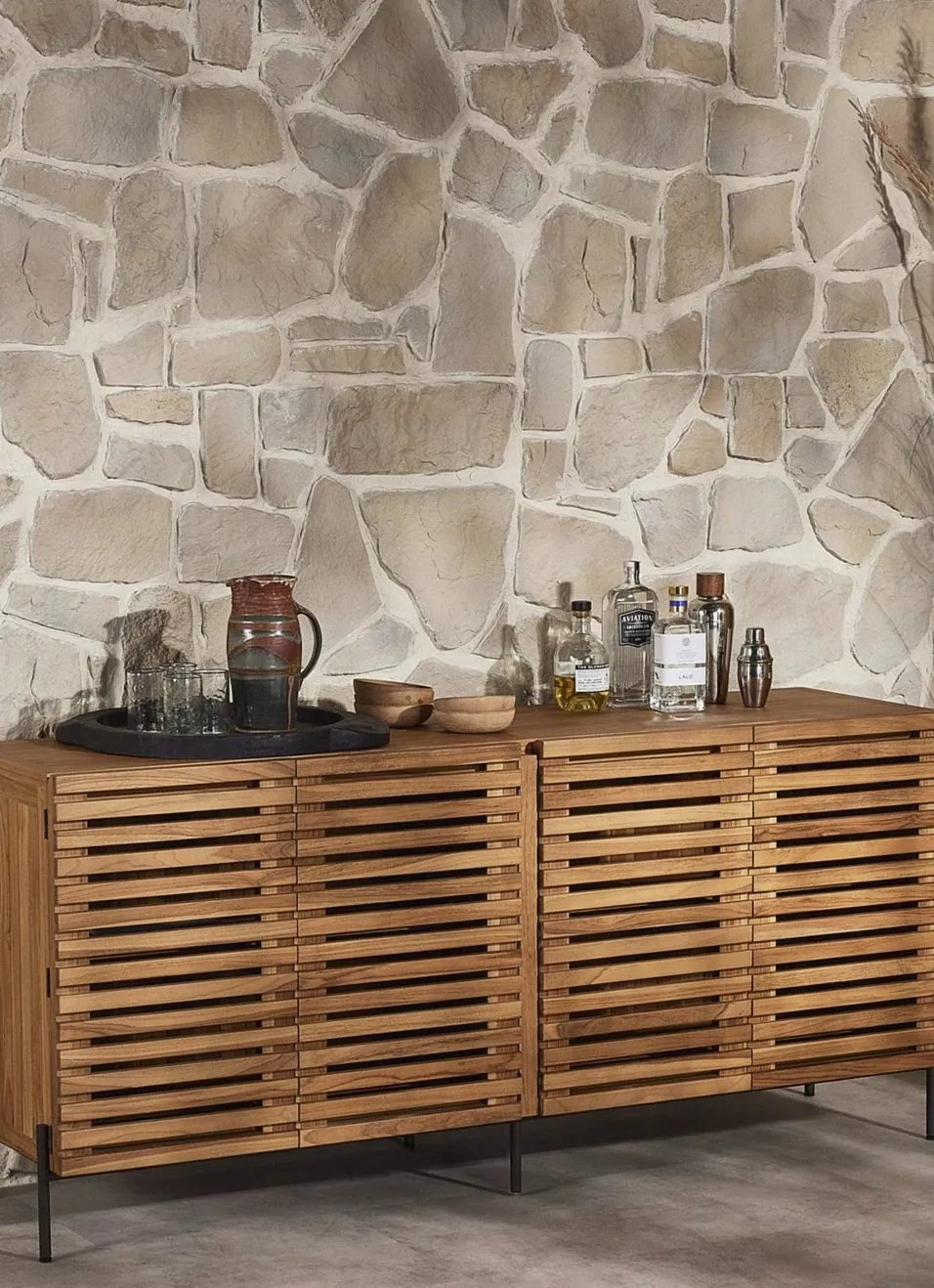Slatted Teak Outdoor Sideboard — 1