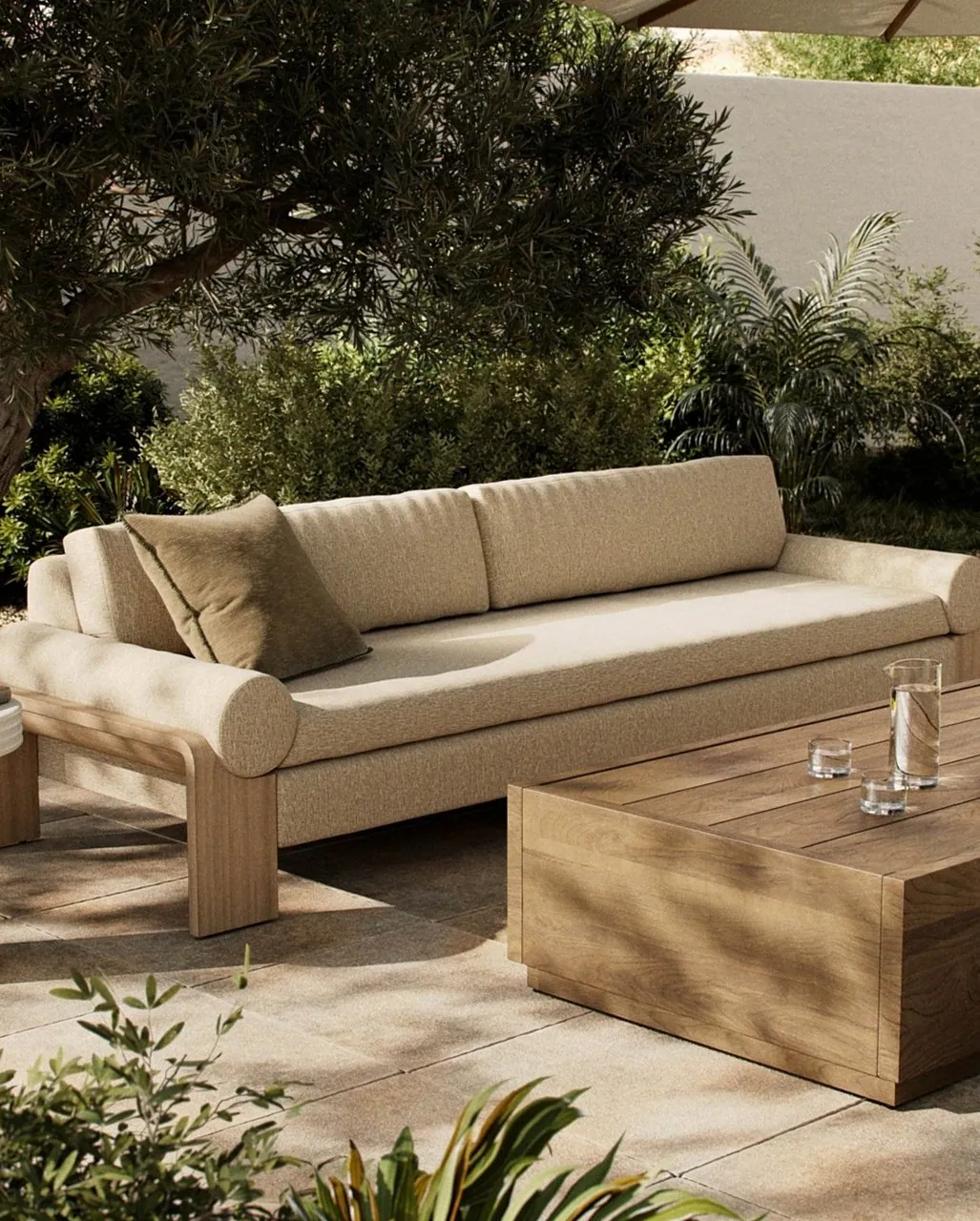 Teak-Frame Outdoor Sofa — 1